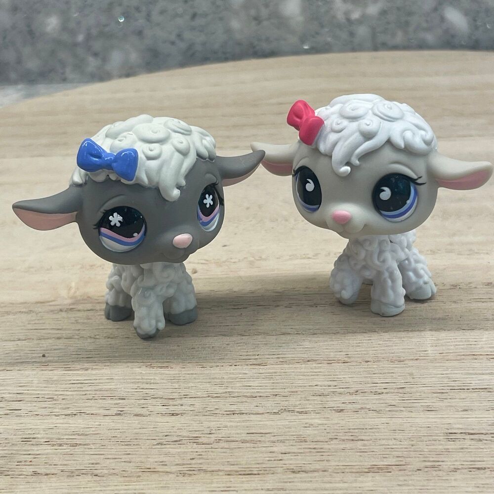 Littlest Pet Shop Lamb Sheep 1194 1195 Pair Authentic LPS Grey Pink Set G2